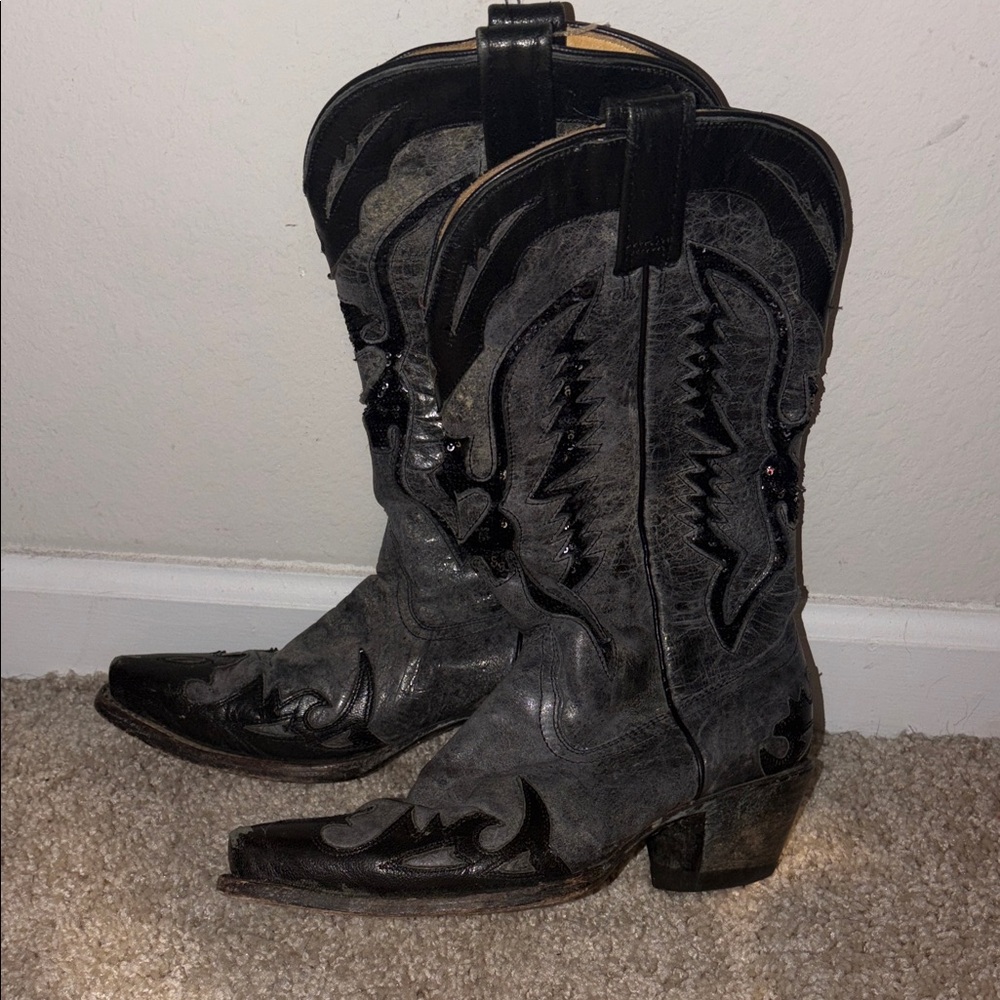 Black and Gray Western Boots